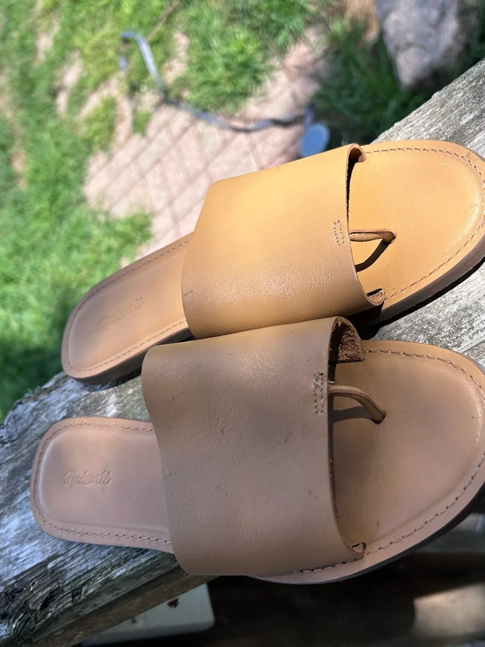 Madewell Boardwalk Post Slide Leather Sandals Tan Women’s Size 9